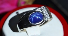 10k w/gold sz 10 ring 2.19c blue star lab created sapphire natural diamond 5.85g