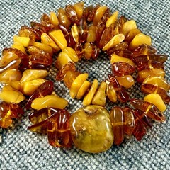 Natural Baltic Amber Necklace 19” Butterscotch Nuggets Large Center Amber Bead