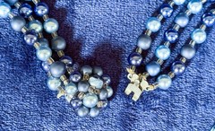 Vintage Japanese Aqua Blue Pearl Necklace (Faux ) Multi Strand Statement Jewelry
