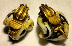 Vintage Venetian Fancy Pinched Gold Black Glass Beads Beaded Demi Parure