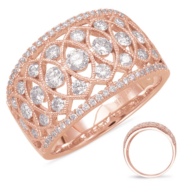 ESTATE LARGE .99CT DIAMOND 14KT ROSE GOLD CLASSIC FILIGREE FLORAL LOVE RING
