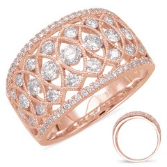 ESTATE LARGE .99CT DIAMOND 14KT ROSE GOLD CLASSIC FILIGREE FLORAL LOVE RING