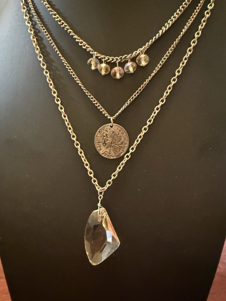 Multi Strand Sliver Tone Necklace Sparkly Glamorous Vintage