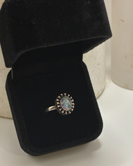 Vintage Crushed Mosaic Blue Fire Opal 925 Sterling Silver Sunburst Ring Size 6