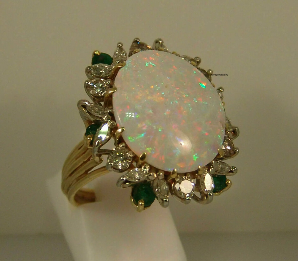 Natural Fire Opal Oval Cut Halo Engagement Ring 14K Yellow Gold Plated Silver