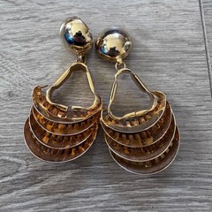 Vintage Gold Tone Tiered Chandelier Clip On Statement Earrings 80s Glam
