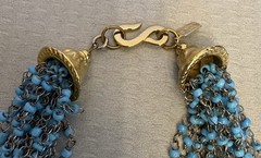 80s vtg Kenneth Lane Turquoise Glass Boho Wired Bead Multi Strand Necklace 36″