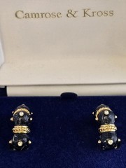 CAMROSE & KROSS JBK BLUE SWIRL ENAMELED CRYSTALS HOOP CLIP-ON EARRINGS☆COA☆NWT☆