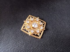 Vintage USSR Brooch | Art Deco Style | Gold Tone Brass with White Glass Stone