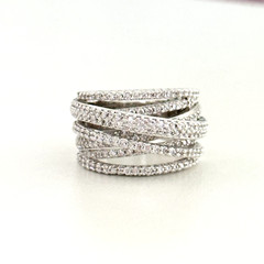 Ladies Clear CZ Multi Row Free Form Wrap Silver Tone Statement Ring Size 6