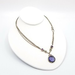 Vtg Purple Intaglio Lady Cameo Pendant Choker Necklace Purple Cabochon Jewelry