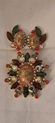 Juliana D & E Easter Egg Cabochon Rhinestone Brooch & Earrings Vintage Demi Set