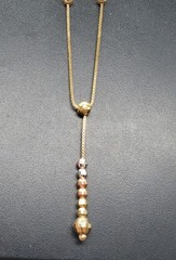 Vintage 14k Yellow Gold & Tri-Gold Faceted Bead Station Y Drop Necklace 16.5″