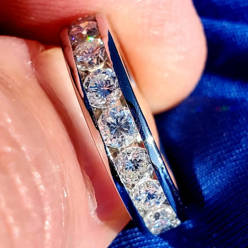 EARTH MINED REAL Diamond Wedding Band SOLID PLATINUM Anniversary Ring Size 5.25