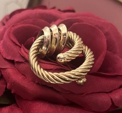 Vintage Stamped Germany Door Knocker Twist Rope Circle Brooch Gold Plated Brass