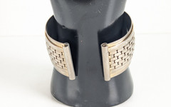 Silver Tone Wide Cuff Bracelet Basket Weave Statement Brutalist Geometric Modern