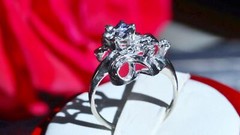 14k white gold ring 0.12ct natural diamond size 4.75 flower vintage 3.35gr N3444