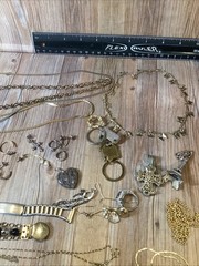 Vintage Estate Jewelery Lot Untested Gold Plated Chains 18 K GP Bail, 925