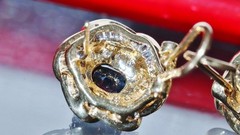14k yellow gold earrings 3.70ct natural treated sapphire, natural diamond 8.1g