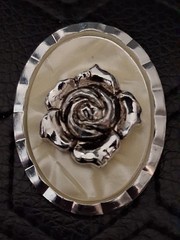 Vintage Scarf Ring Clip Western Germany Jewelry 3D Rose Flower Floral Tone