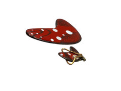 MATISSE 1950’s Vintage Red White Enamel Copper Earring & Brooch Parts Lot Of 2