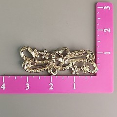 Rhinestone Ribbon Bow Brooch Clear AB Flowers Gold Tone 3.25″