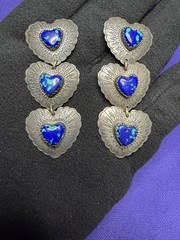 Vintage Q.T. Sterling Silver Southwestern Triple Heart Dangle Earrings 11.38g