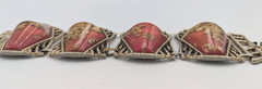 Vintage Selro Selini Red Confetti Lucite Panel Bracelet Coffin Chunky Wide MCM