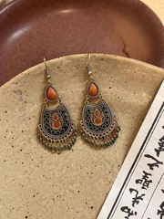 Vintage Chinese Ethnic Tassel Earrings Bohemian Dangle Jewelry Pair