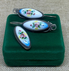 Vintage porcelain service, “Rostov finift” USSR. Hand-painted FLOWERS, Enamel.
