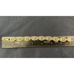 Filigree Link Bracelet 7.25″ Gold Tone Ornate Marquise Openwork Feminine Chic