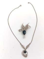 Vintage Sorrento Sterling Silver Hematite Filigree Necklace and Brooch Set