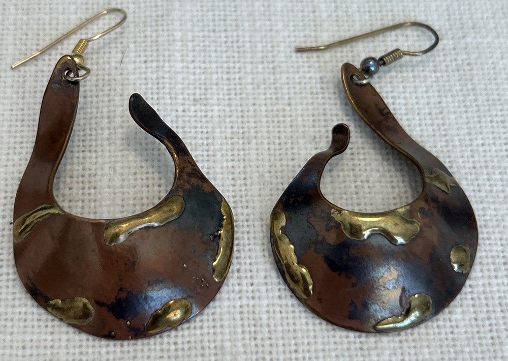 Vintage Copper Ral Rolph Andrea Ludden Pierced Earrings Cuffs Copper Brass