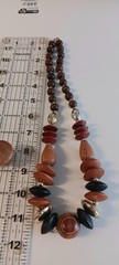 Chunky Fashion Jewelry gold coated spacers Brown Beaded wooden necklace 11″ long