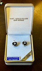 New Vintage Natural Diamond Etched Black Heart 14K Leaf Earrings Earring GF Hook