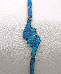 Vintage Mexico Inlayed Fire Opal Link Bracelet Box Clasp 7.75″ Sterling 925 OOAK