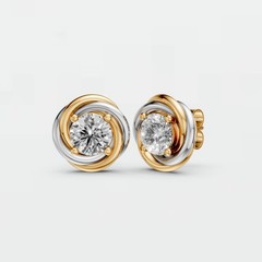 14K Two Tone Gold Lab Grown Diamond Classic Prong Set Minimalist Stud Earrings