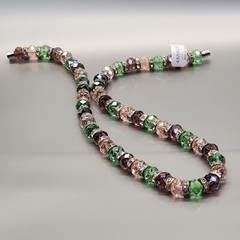 Glass Beaded Necklace Alexander Kalifano Pink Green Rondelles JTV 19″ NOS