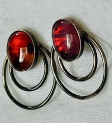 Vintage Earrings Sterling Silver 925 Fire-Agate Hot-Pink Boho-Chic Southwestern