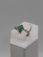Vintage ES Simulated Emerald And Diamond Gold Over Sterling Silver Ring Size 7