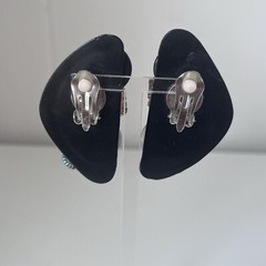 VTG 80s Op Art Earrings Black Moon Seahorse Hand Crafted 2″ Clip On