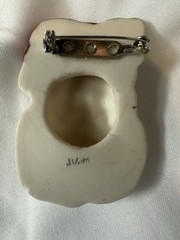 Ceramic Santa Claus Christmas Brooch Pin 2 Inches Tall- Hand Painted Signed