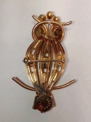 Vintage Scitarelli Owl Pin Brooch Pendant Gold tone Rhinestone Signed Night Bird