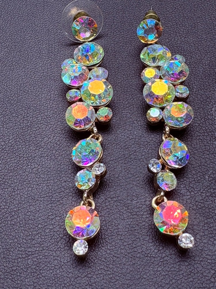 Vintage AB Rhinestone Long Dangle Earrings