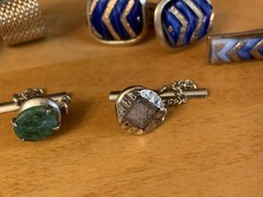 Lot of Cufflinks, Tie bar, Tie Tacks~Gold Tone Mesh Wrap Green, blue~Swank+