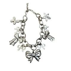 Vintage Bowknot Silver Plated Pendant Bracelet