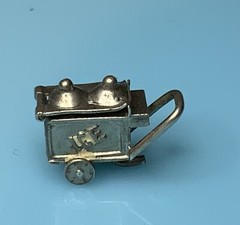 Vintage Sterling 3D Movable Love & Luck Enamel Ice Cream Cart Bracelet Charm 1.5