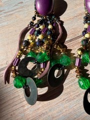 VTG Colorful Party Earrings Statement Retro Dangle Beaded Pierced 80s