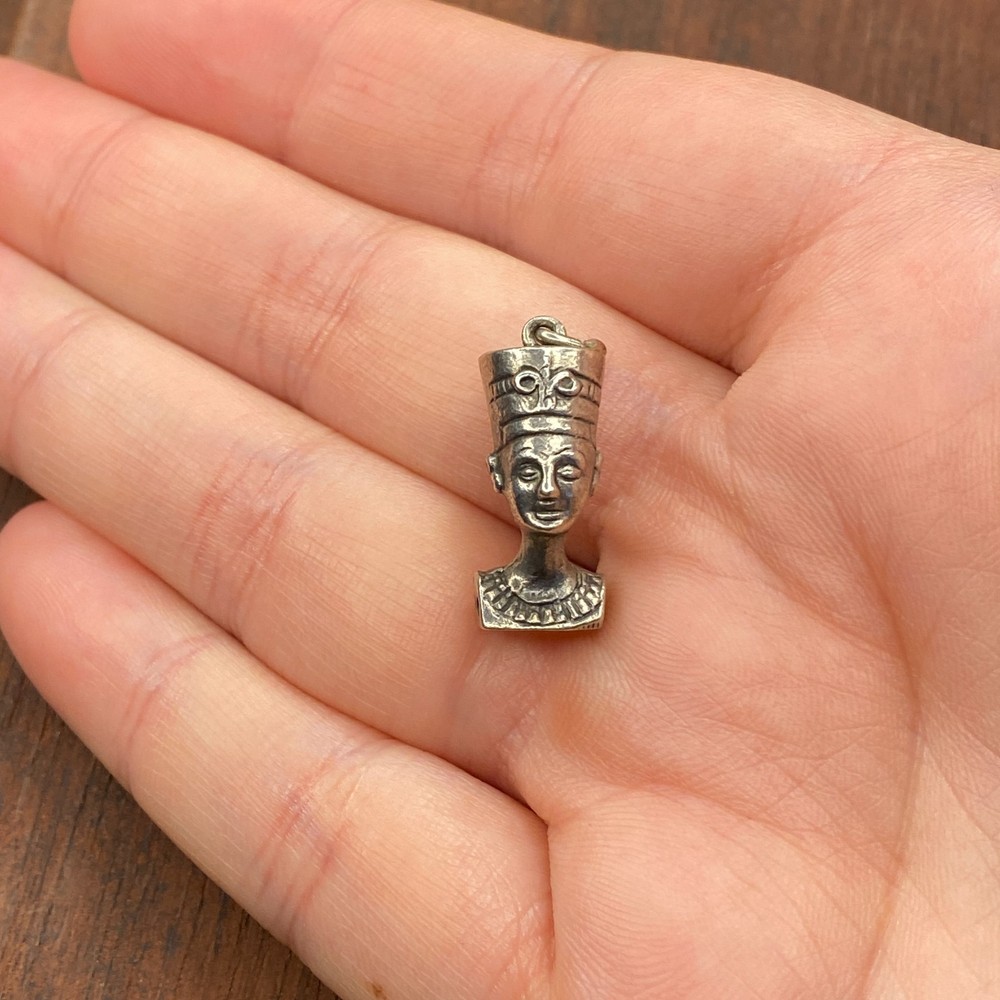 Vintage 800 Sterling Silver Egyptian Queen Nefertiti Heavy Pendant Charm