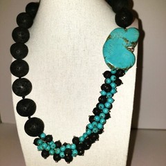 Vintage Lava Turquoise Necklace Kingman Statement Bead Collectible Art Jewelry